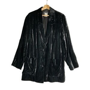 Carole Little Vtg Black Crushed Velvet Oversized Blazer Pockets Dark romance 10